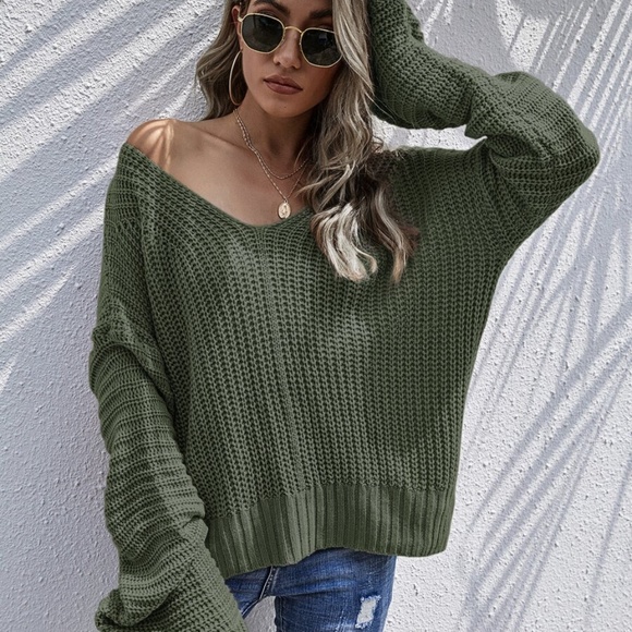 MAUVE   vneck chunky knit loose fit sweater - Picture 11 of 13